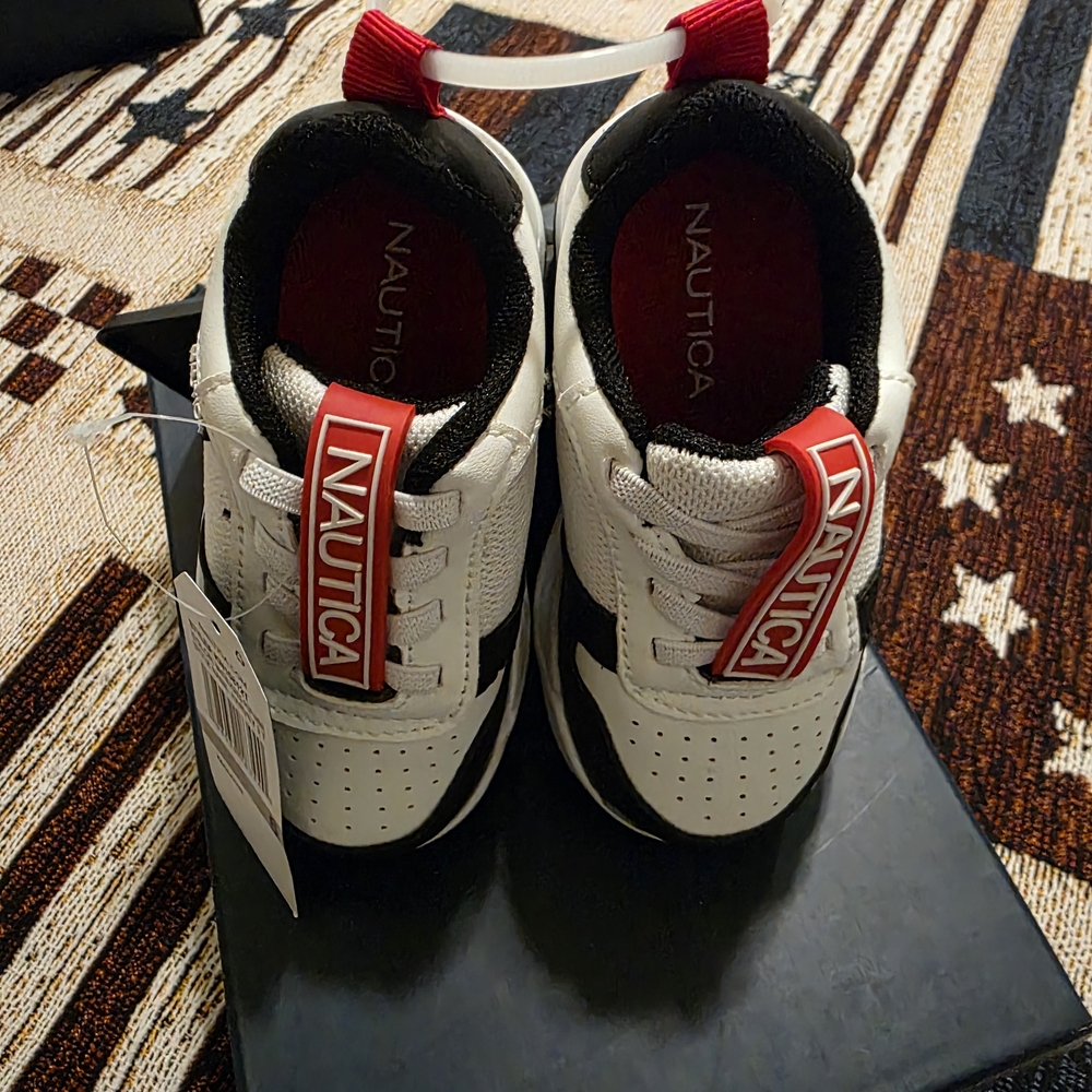 Nautica White and Black Sneakers with Red Accents